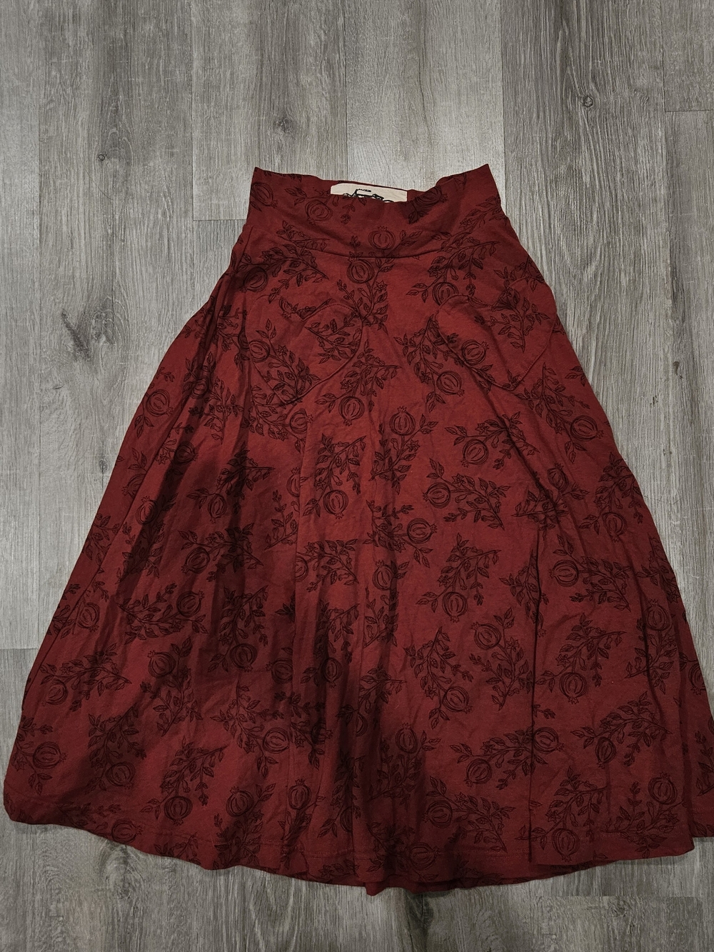 Effie's Heart Deep Red Floral A-Line Midi Skirt With Heart Front Pockets